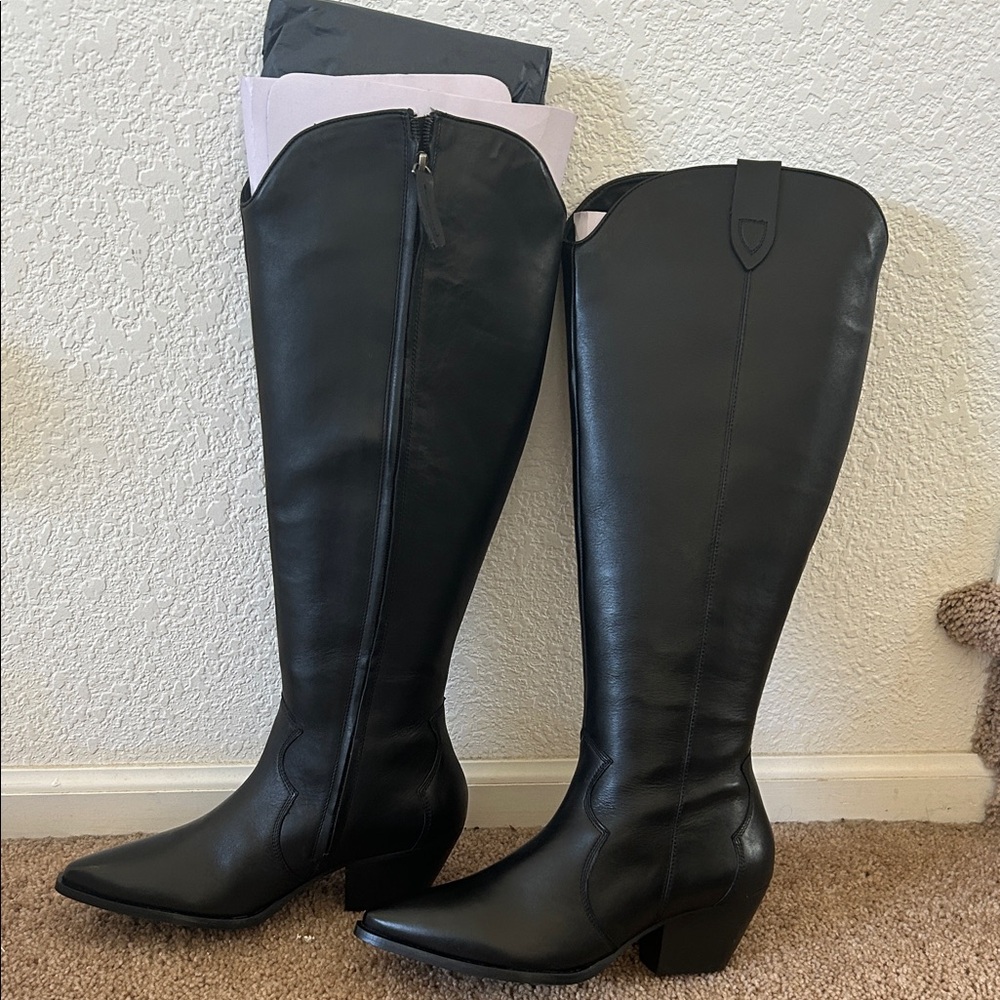 Black Leather Knee-High Boots